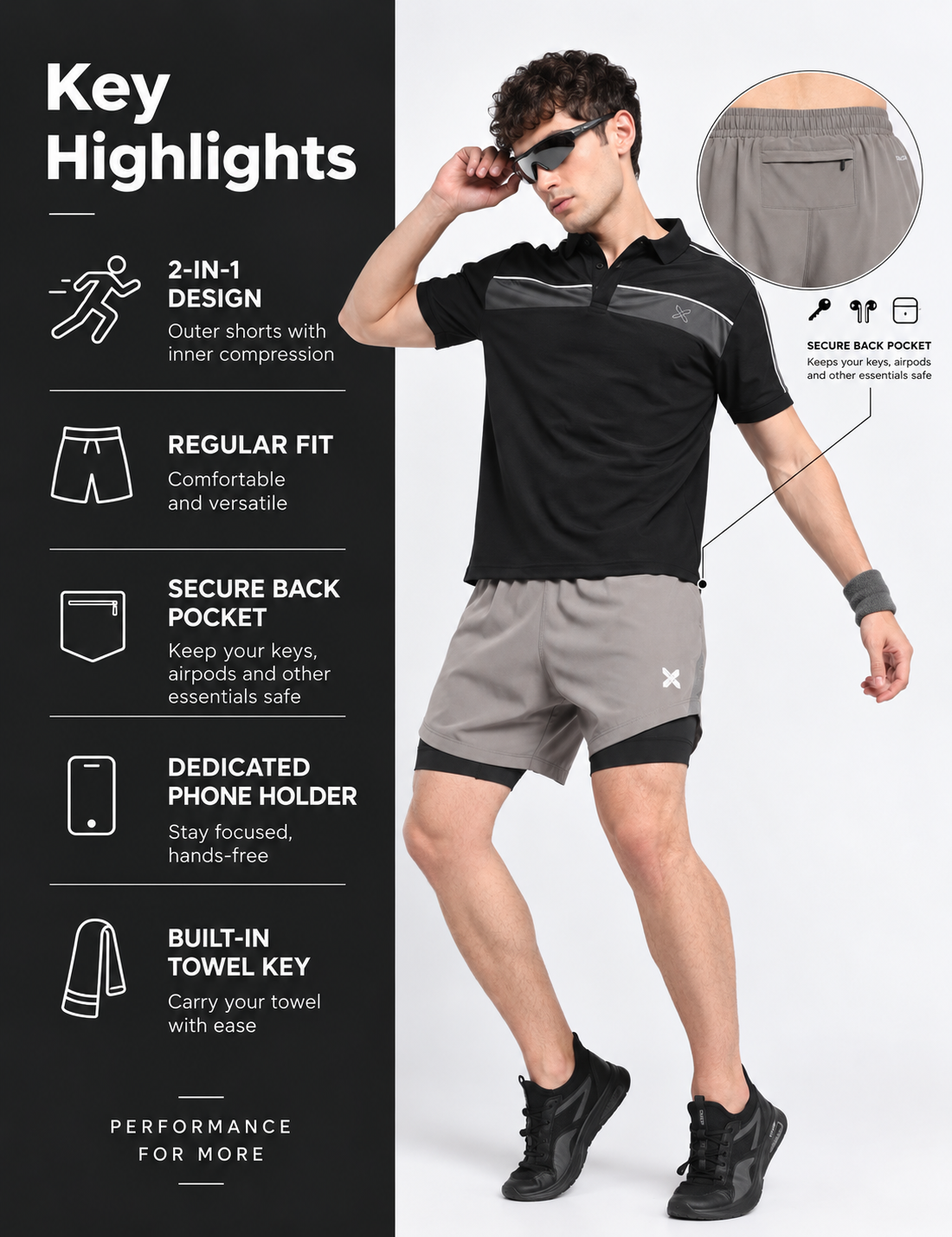 ARCLITE 2-in-1 Performance Shorts | Fog grey