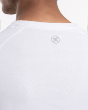 Back view of core performance raglan T-shirt for men in white by KYRIX