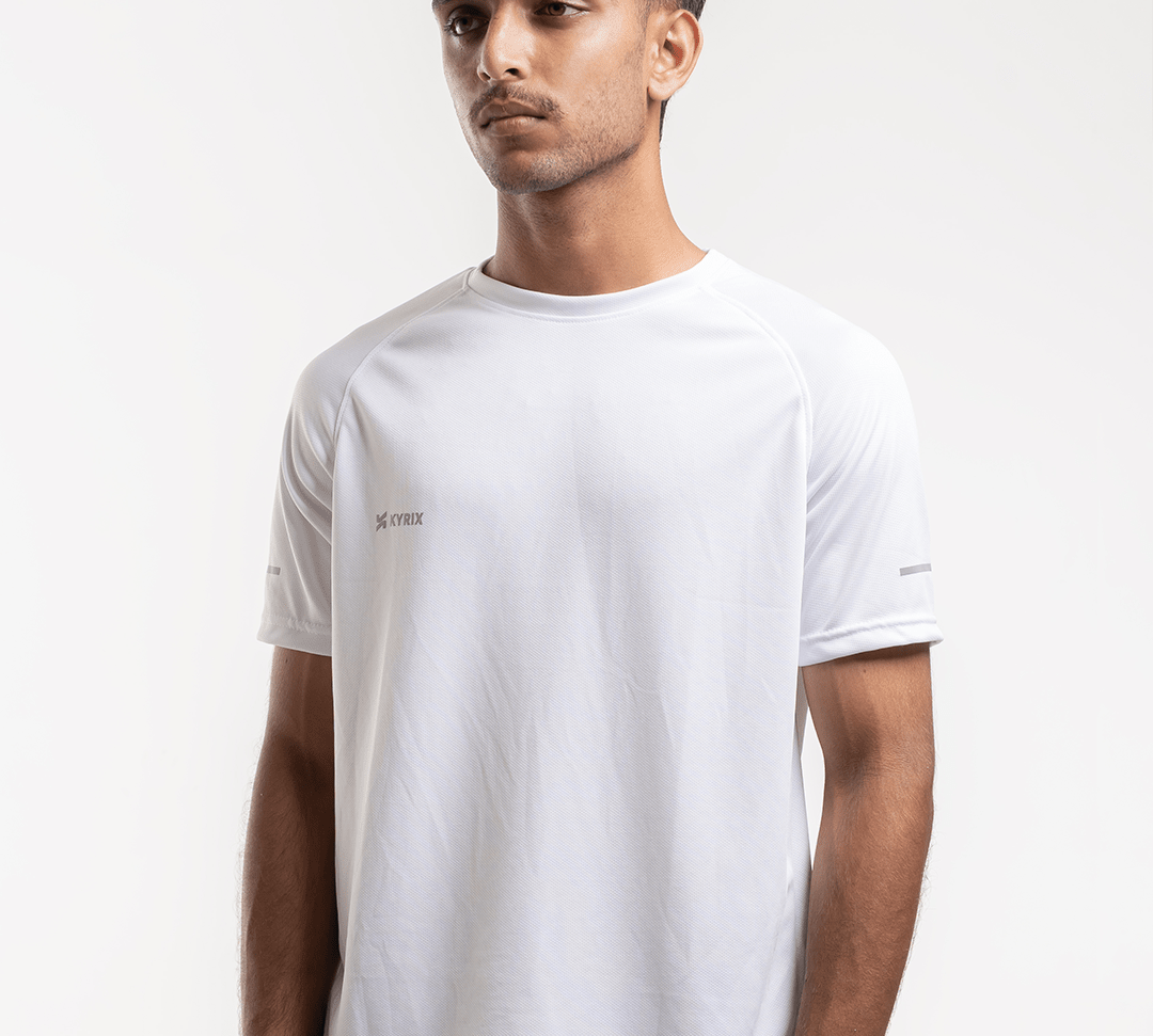 Core performance raglan T-shirt for men in white by KYRIX
