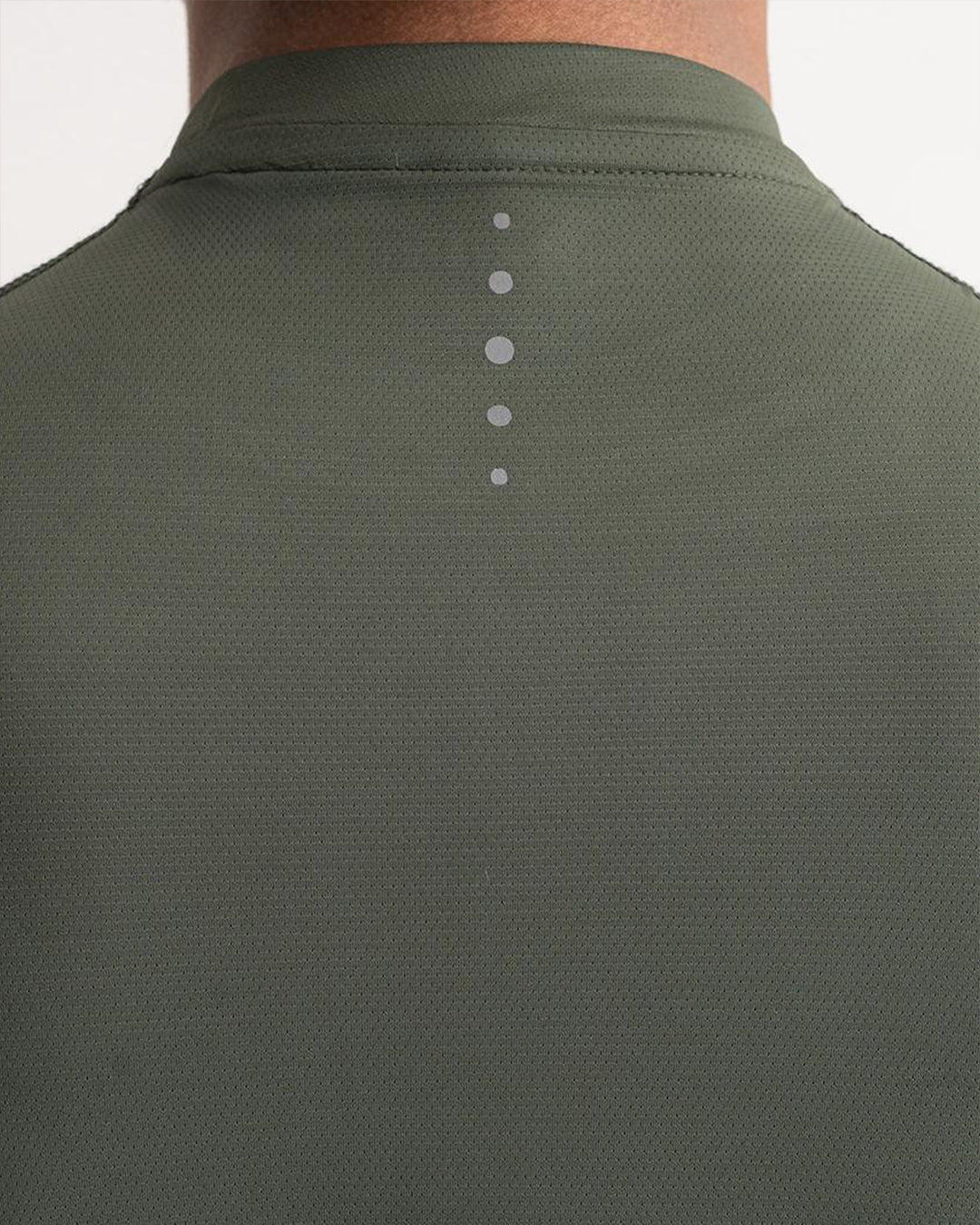 Back view of lightweight raglan T-shirt for men in olive green by KYRIX