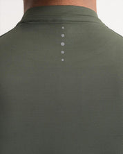 Back view of lightweight raglan T-shirt for men in olive green by KYRIX